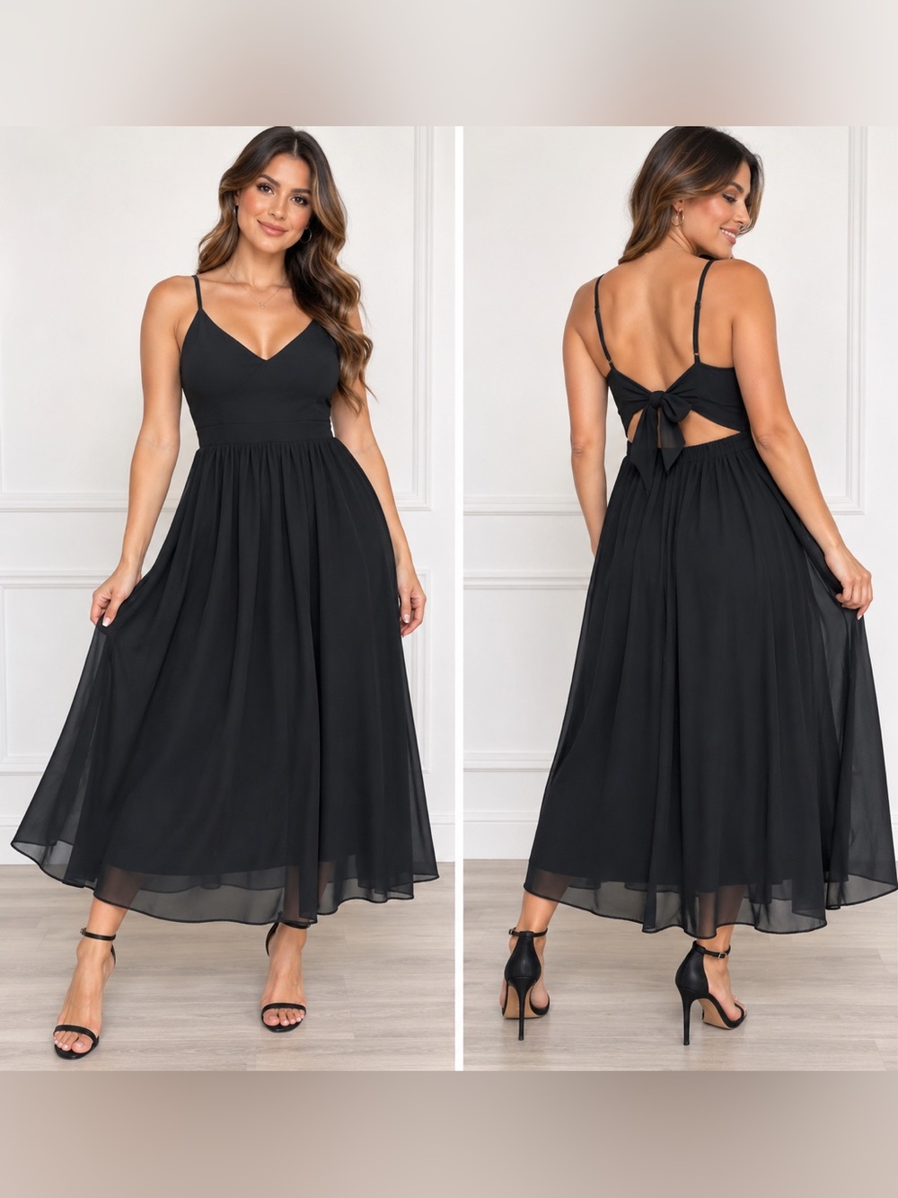 Boohoo Night Black Chiffon Open Back Tie Maxi Dress Size US 6